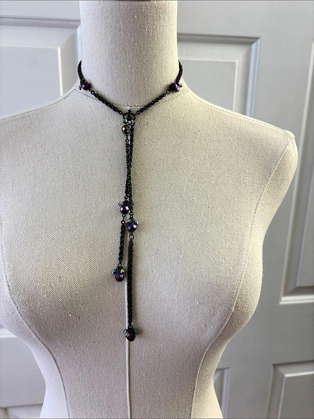 1928 Jewelry Black & Purple Beaded Pendant Necklace